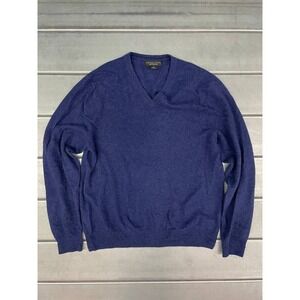 Bloomgdale V-Neck Sweater Mens XL Blue 100% Cashmere Luxury Pullover